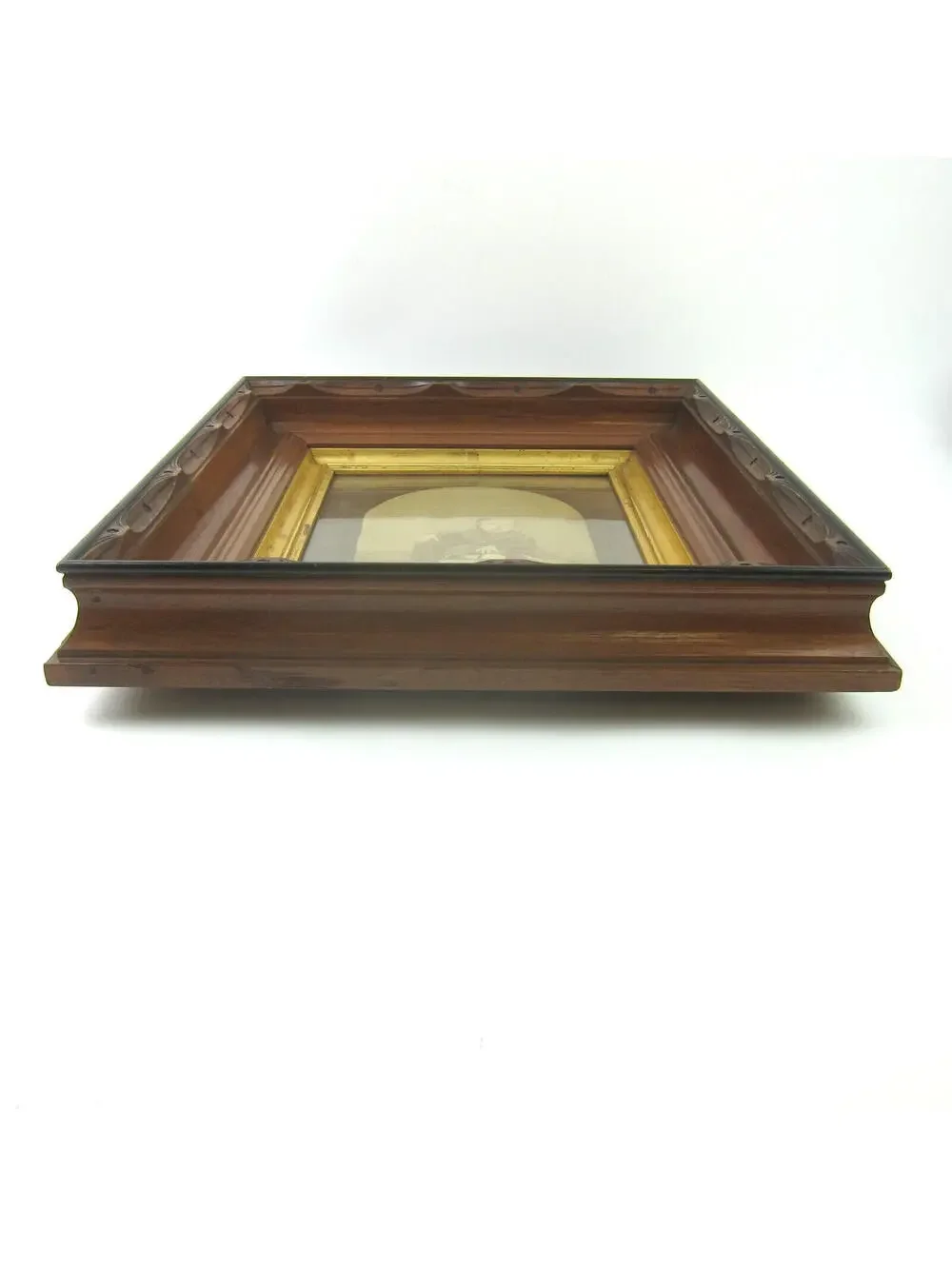 Antique Victorian Deep Picture Frame Carved Wood Gold Gilt Child Photo Glass 16